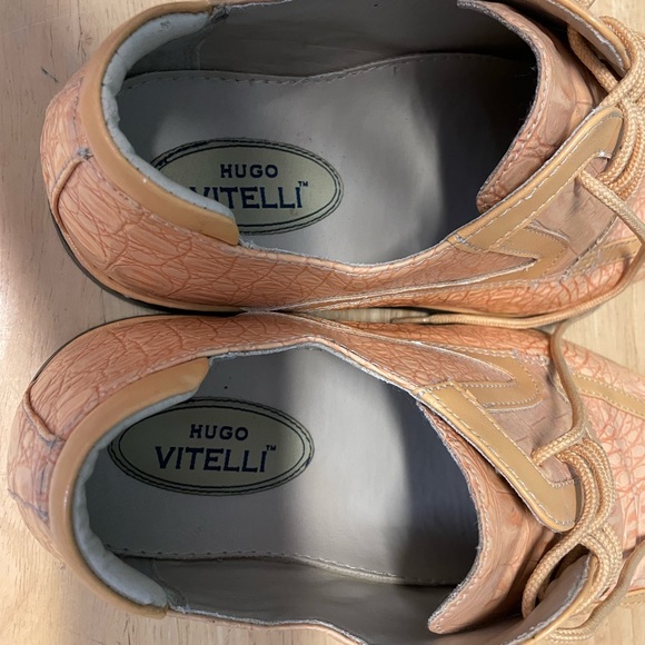 Hugo Vitelli Camel Loafers Tan Formal Oxfords dress shoes lace up wingtip gator - Picture 6 of 8